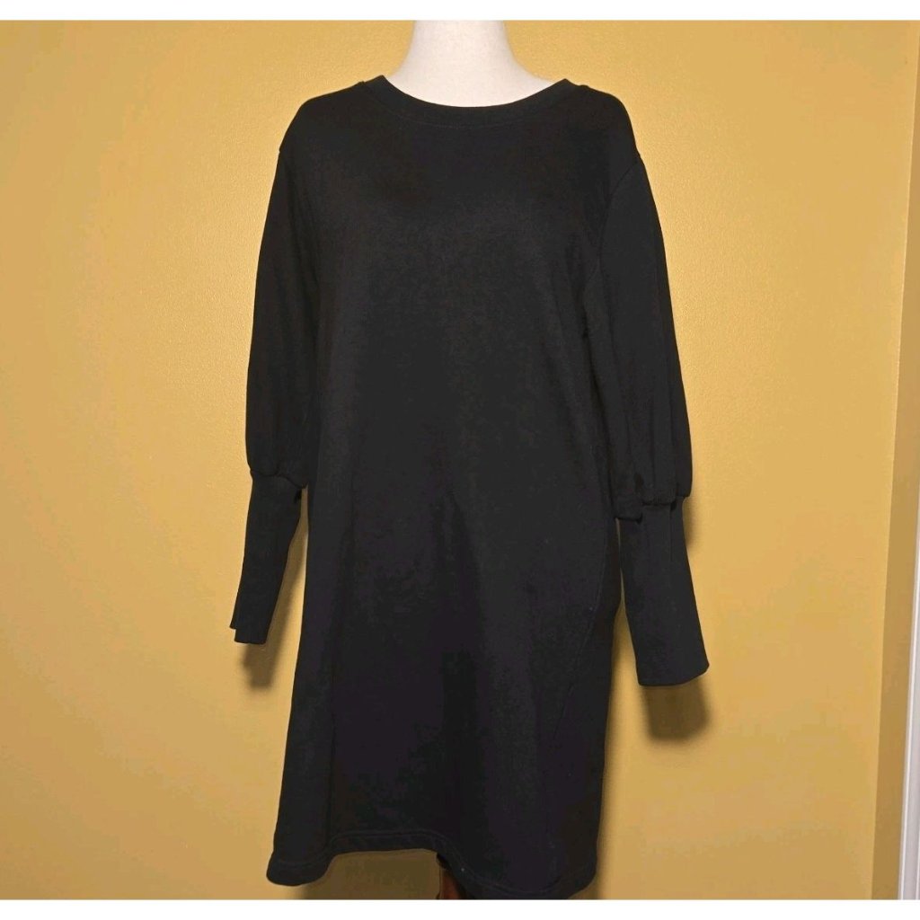 J. Crew Original Puff Sleeve Sweatshirt Dress Black Med Long Sleeve Shift Ba957